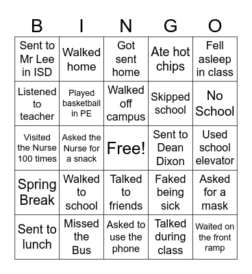 A Quinn Jones Bingo Card