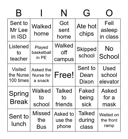 A Quinn Jones Bingo Card