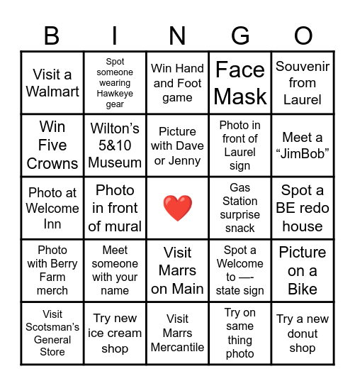 HGTV Roadtrip Bingo Card