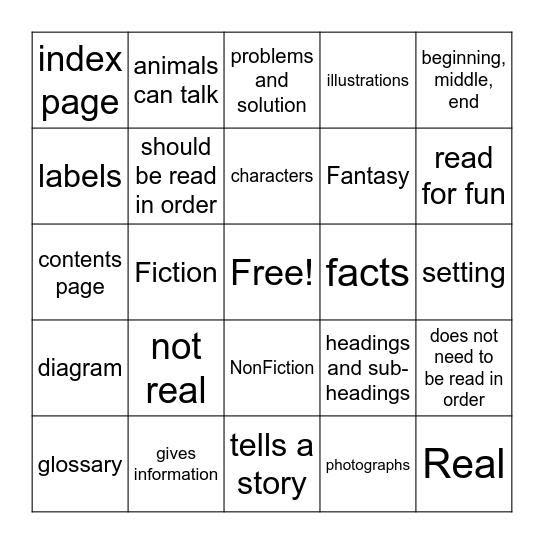 Fiction and Nonfiction Bingo Card