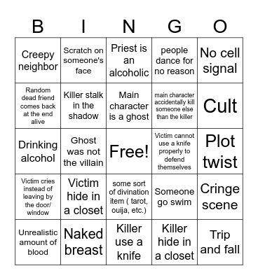 Horror Movie 8 Bingo Card