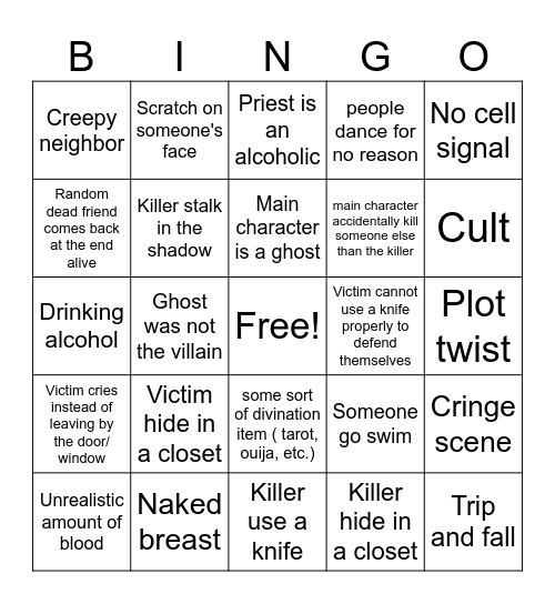 Horror Movie 8 Bingo Card