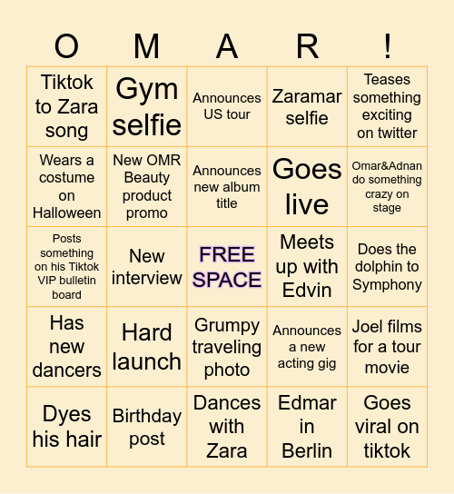 October/Novembermar 2025 Bingo Card