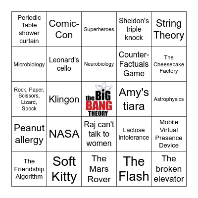 Big Bang Theory Places & Things Bingo Card