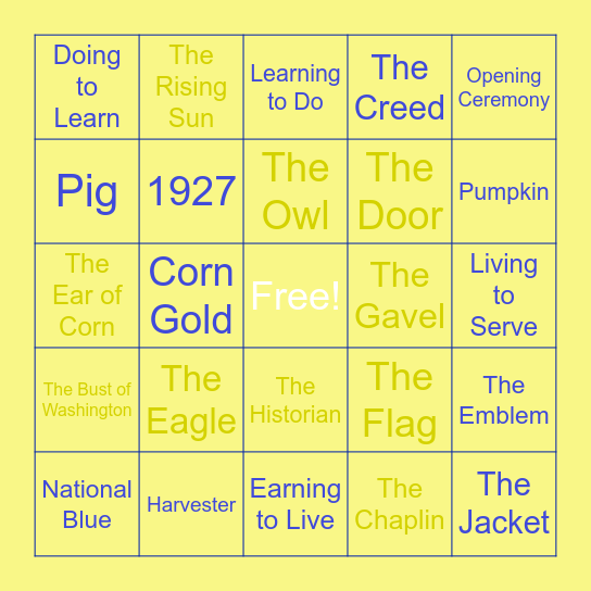 Fall FFA Bingo Card