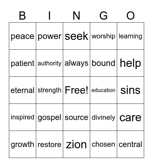 Bingo Assessment Bingo Card