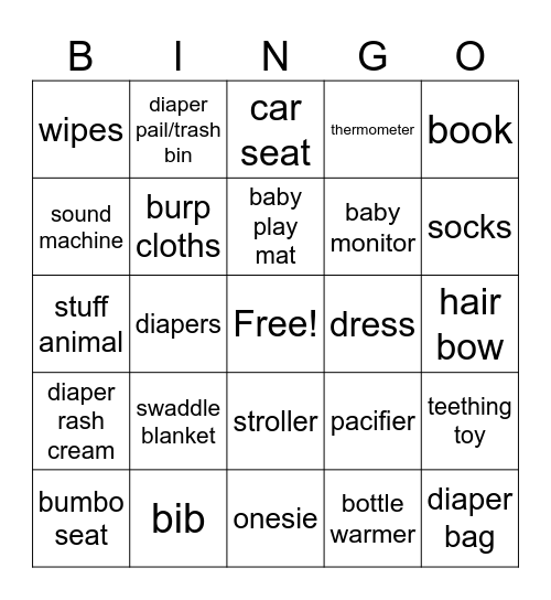 HELLO BABY! Bingo Card