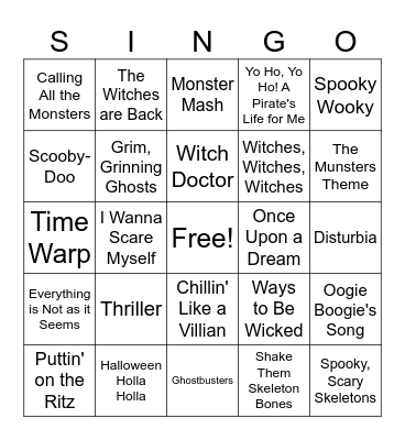 HALLOWEEN SINGO Bingo Card
