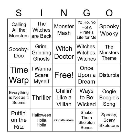 HALLOWEEN SINGO Bingo Card