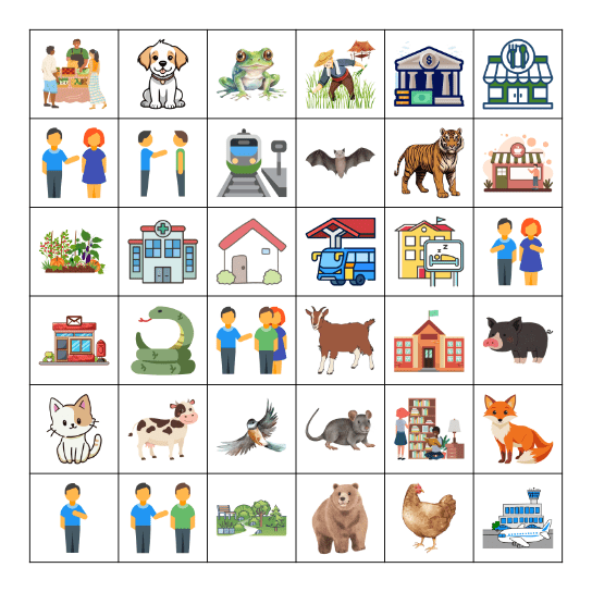 Places Animals Pronouns Bingo Card