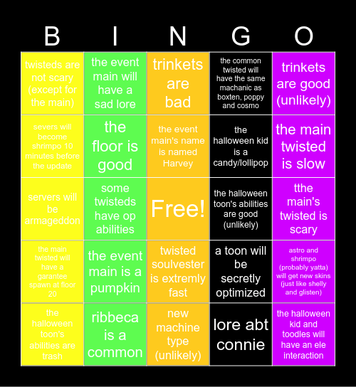 dandy's world halloween event bingo card Bingo Card