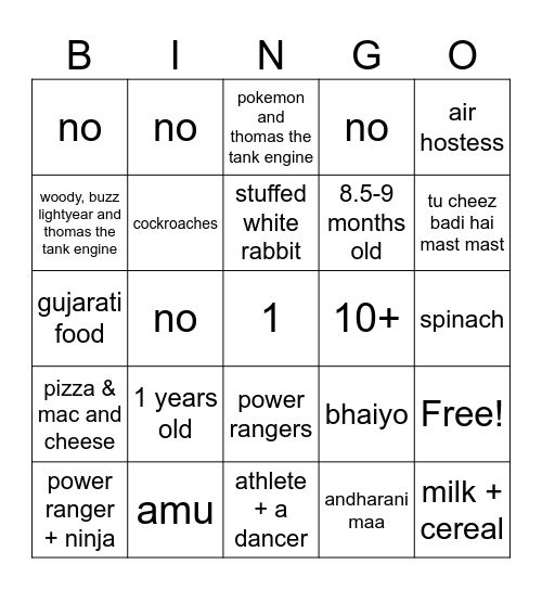 Meher & Neil | Baby Bingo Card