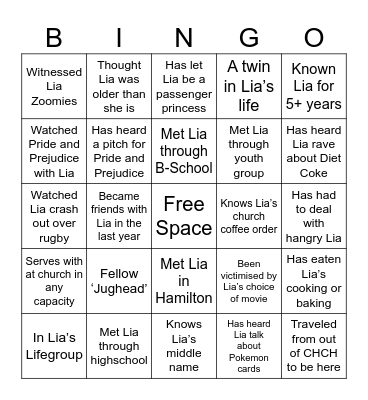 Lia Bingo! Bingo Card