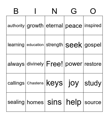Learning Assessment 8 Bingo Card