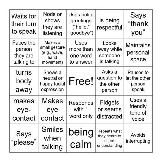 Social Bingo Card