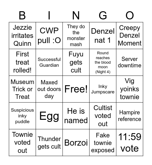 Spookston Bingo Card