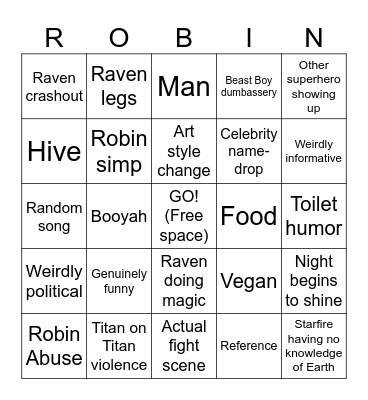 Teen Titans Go Bingo Card