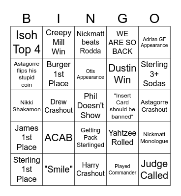 Madhouse Locals Bingo Card