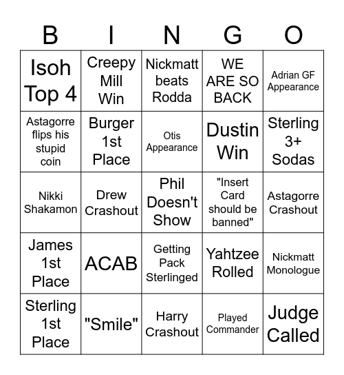 Madhouse Locals Bingo Card