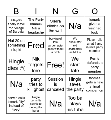Oct. 8, 2025 Bingo Card