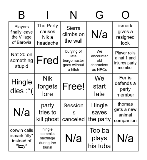 Oct. 8, 2025 Bingo Card