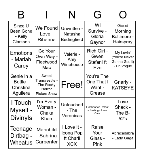 Pride Musical Bingo #3 Bingo Card