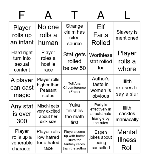 F.A.T.A.L. Bingo Card