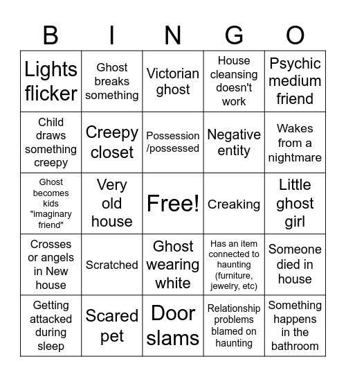 A haunting Bingo Card
