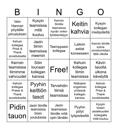 Tiimi Bingo Card