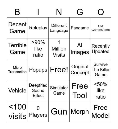 ROBLOX RANDOM Bingo Card