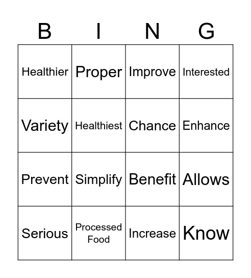 Bingo Vocabulary Card Bingo Card