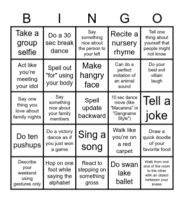 Bingo – "Challenge Accepted!" Bingo Card