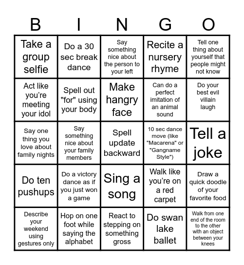 Bingo – "Challenge Accepted!" Bingo Card