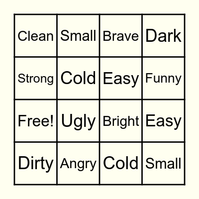 synonyms Bingo Card