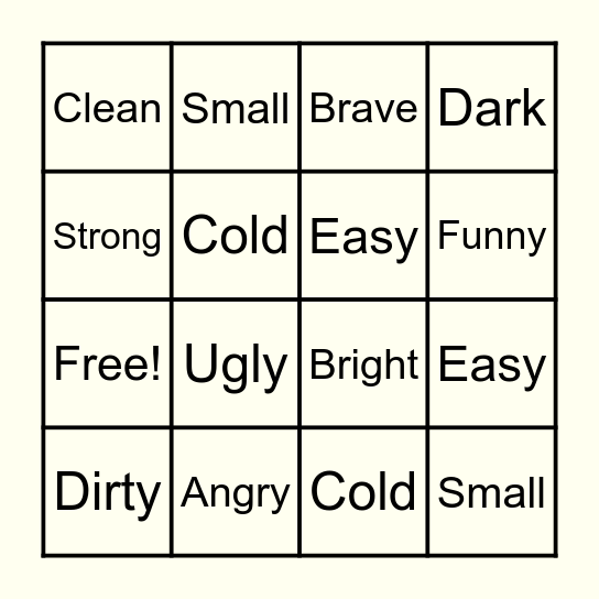 synonyms Bingo Card