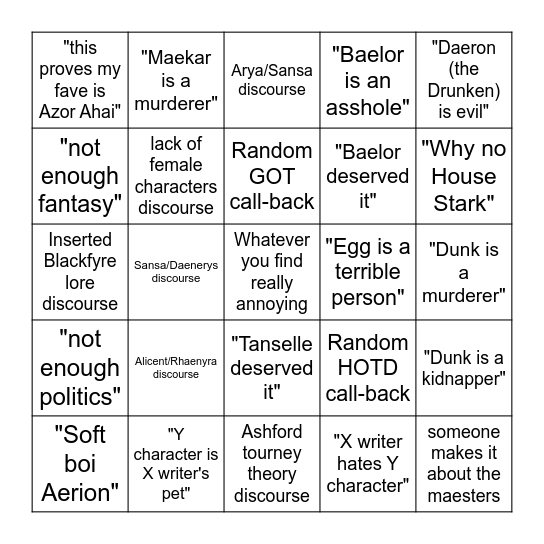 Dunk & Egg Discourse Bingo Card