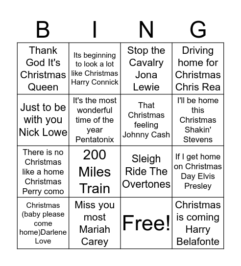 Christmas Music Bingo Card