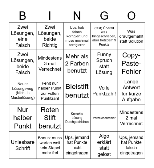 Klausurbingo Card