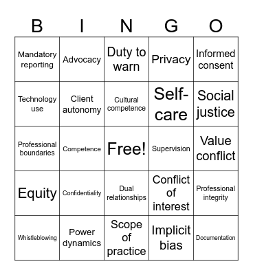 Ethics Bingo Card