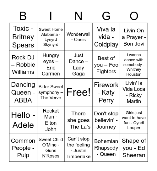Touch Blue Music Bingo Card