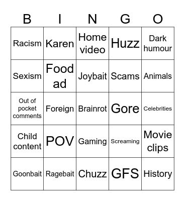 instagram reels Bingo Card