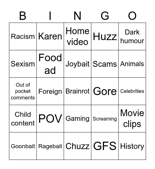 instagram reels Bingo Card