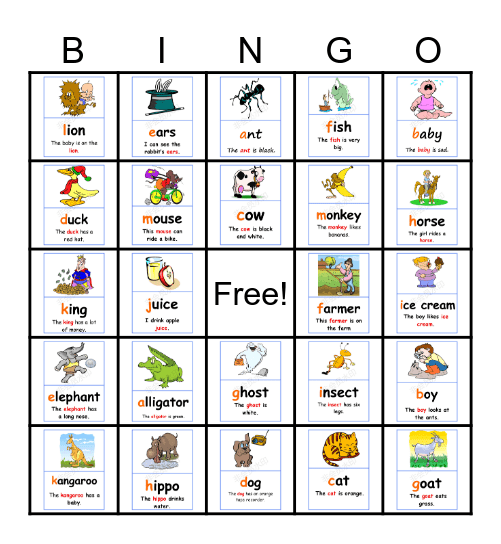 Aa - Mm Bingo Card