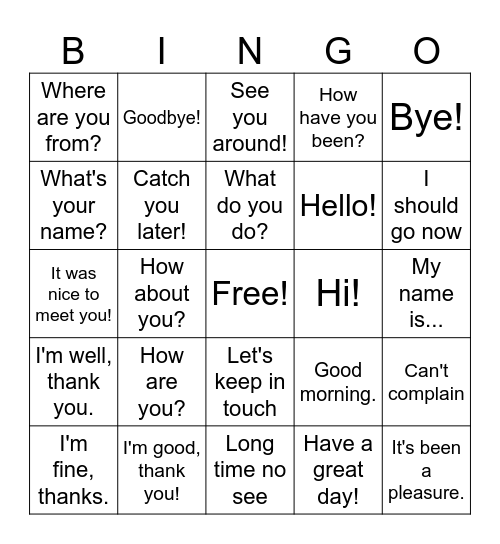SMALL TALK Bingo Card