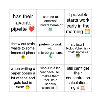 Reactivation Bingo Card