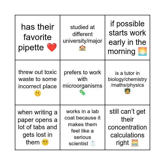 Reactivation Bingo Card
