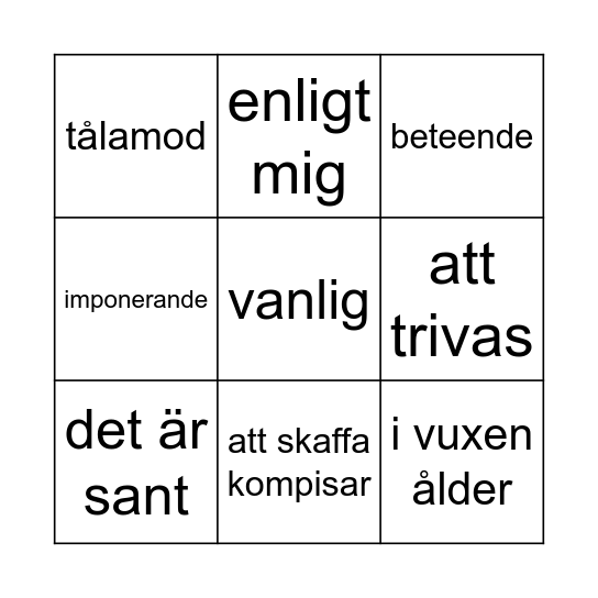Lektion 2 Bingo Card