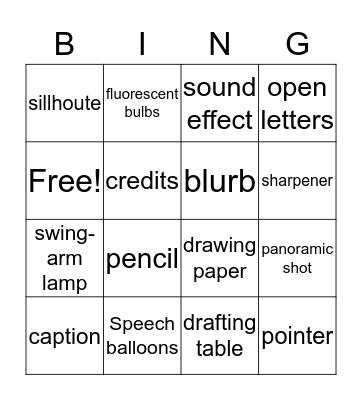 The Comic strip Bingo Card