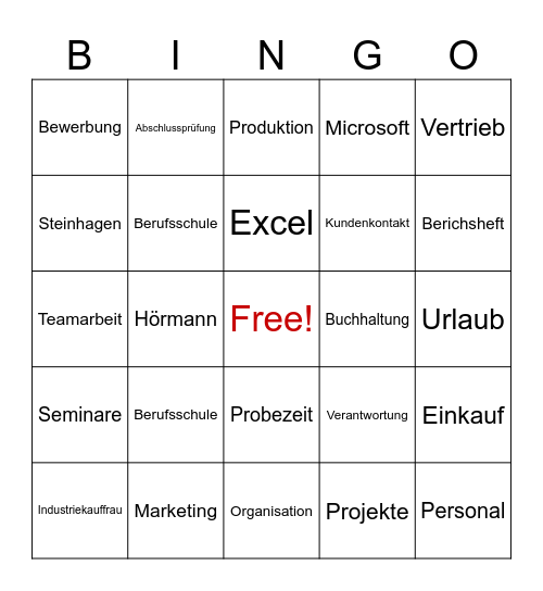 Ausbildung: Industriekauffrau Bingo Card
