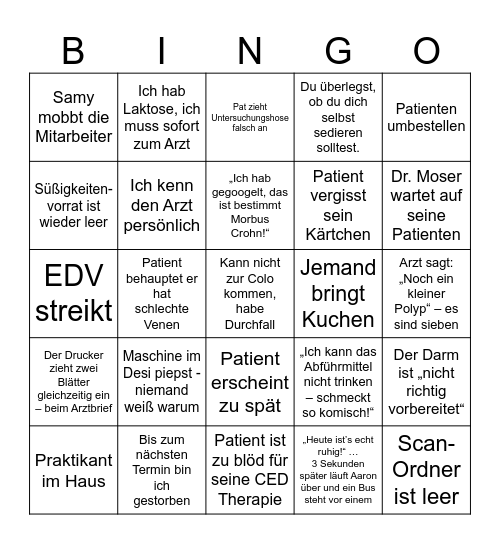 PS DOCS BINGODas Endoskop piept – niemand weiß warum, alle tun so als wär’s normal Bingo Card